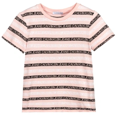 Calvin Klein Jeans Est.1978 Girls Teen Pink Logo Striped T-shirt