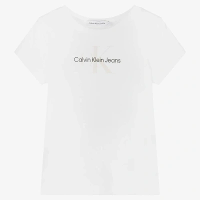 Calvin Klein Jeans Est.1978 Kids' Girls White Cotton Logo T-shirt