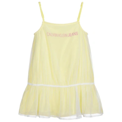 Calvin Klein Jeans Est.1978 Kids' Girls Yellow Jersey & Tulle Dress