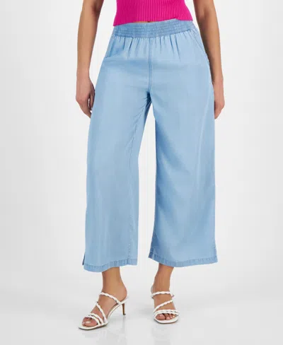 Calvin Klein Jeans Est.1978 Petite High-rise Cropped Wide-leg Pants In Chambray