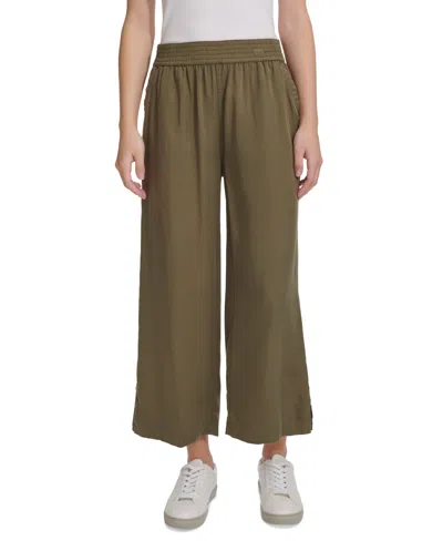 Calvin Klein Jeans Est.1978 Petite High-rise Cropped Wide-leg Pants In Dusty Olive