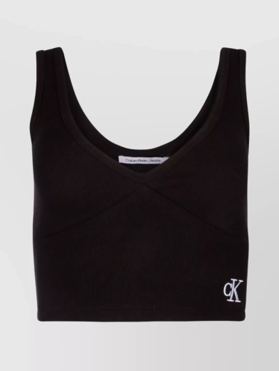 Calvin Klein Jeans Est.1978 Sleeveless Ribbed Knit Crop In Black