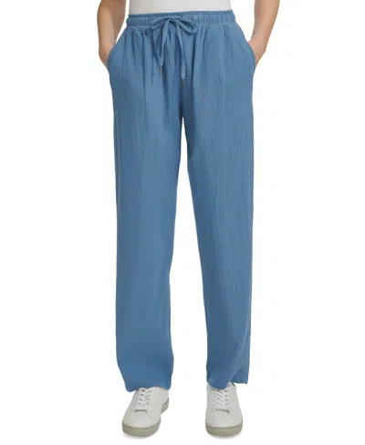 Calvin Klein Jeans Est.1978 Women's Crepe Gauze Relaxed Straight-leg Drawstring-waist Pants In Stormy Blue