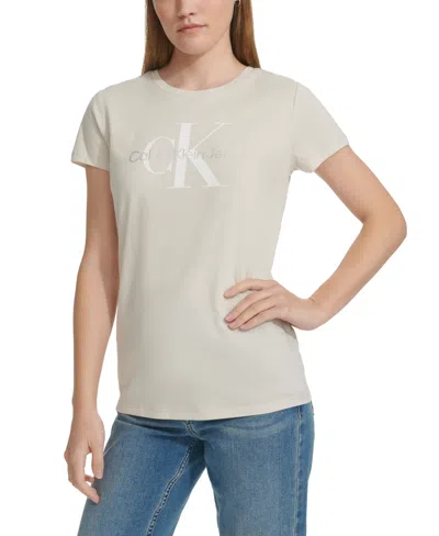 Calvin Klein Jeans Est.1978 Women's Crewneck Short-sleeve Foiled-logo T-shirt In Birch Wht