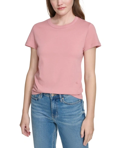 Calvin Klein Jeans Est.1978 Women's Embroidered Logo Short-sleeve T-shirt In Ash Rose