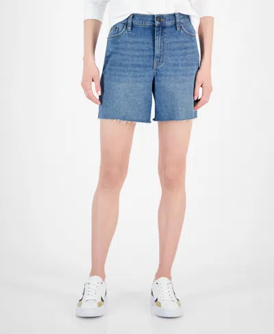 Calvin Klein Jeans Est.1978 Women's High-rise Denim Carpenter Shorts In Blue Wave