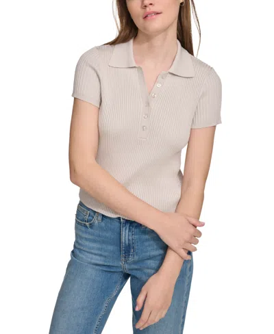 Calvin Klein Jeans Est.1978 Women's Ribbed Short-sleeve Polo Shirt In Birch