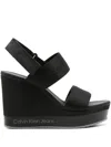 Calvin Klein Jeans Est.1978 110mm Logo-jacquard Wedge Sandals In Black