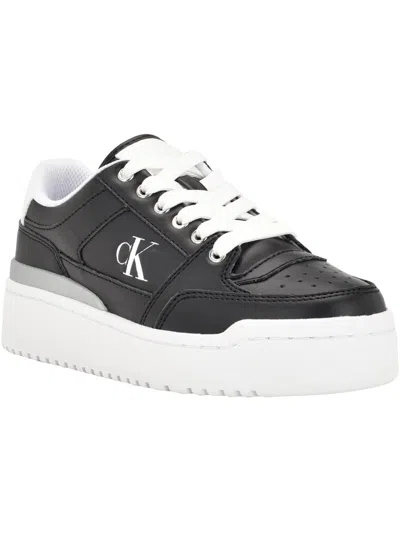 Calvin Klein Jeans Est.1978 Alondra Womens Faux Leather Lifestyle Casual And Fashion Sneakers In Black