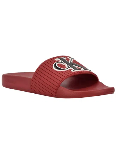 Calvin Klein Jeans Est.1978 Alonzo Mens Embossed Manmade Pool Slides In Red