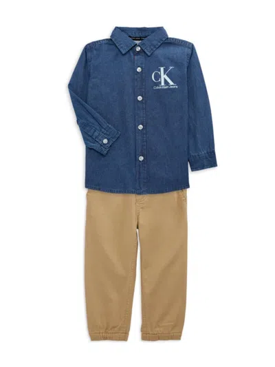 Calvin Klein Jeans Est.1978 Baby Boy's 2-piece Chambray Logo Top & Pants Set In Blue