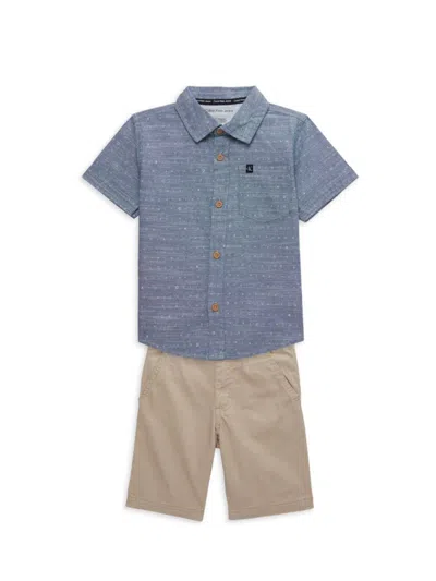 Calvin Klein Jeans Est.1978 Baby Boy's 2-piece Graphic Shirt & Shorts Set In Blue Tan