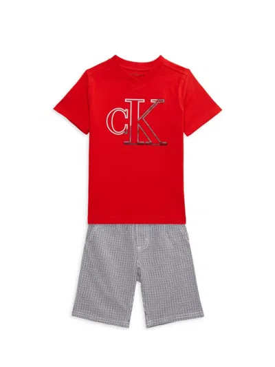 Calvin Klein Jeans Est.1978 Baby Boy's 2-piece Logo Tee & Shorts Set In Red Multi