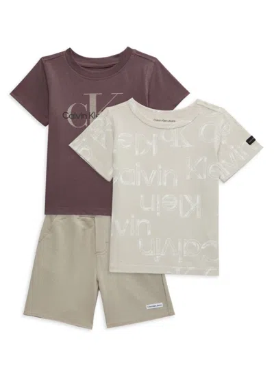 Calvin Klein Jeans Est.1978 Baby Boy's 3-piece Logo T Shirts & Shorts Set In Brown