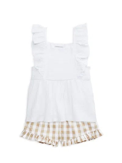 Calvin Klein Jeans Est.1978 Baby Girl's 2-piece Top & Shorts Set In White Beige