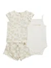 CALVIN KLEIN JEANS EST.1978 BABY GIRL'S 3-PIECE LOGO TOP, BODYSUIT & SHORTS SET