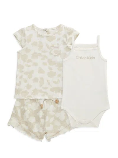 Calvin Klein Jeans Est.1978 Baby Girl's 3-piece Logo Top, Bodysuit & Shorts Set In Ivory Multi