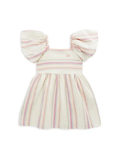 Calvin Klein Jeans Est.1978 Baby Girl's Striped Puff Sleeve Dress In Cream