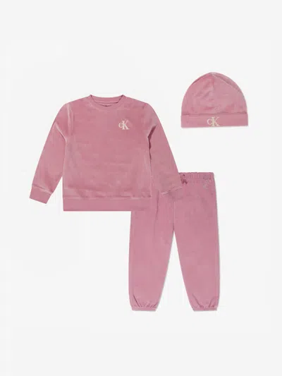 Calvin Klein Jeans Est.1978 Baby Girls Velvet 3 Piece Gift Set In Pink