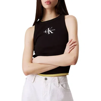Calvin Klein Jeans Est.1978 Monologo Ribbed Tank Top In Black