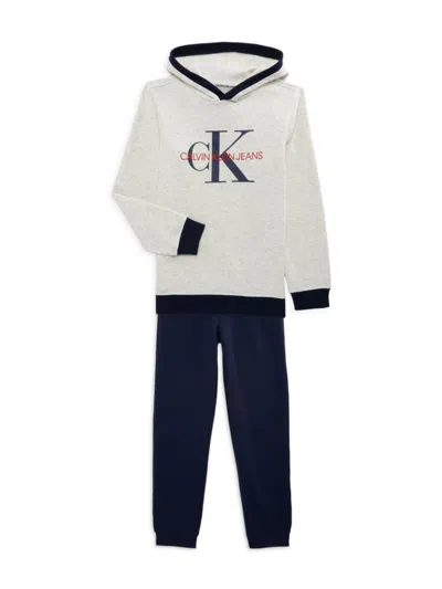 Calvin Klein Jeans Est.1978 Kids' Boy's 2-piece Fleece Hoodie & Joggers Set In White
