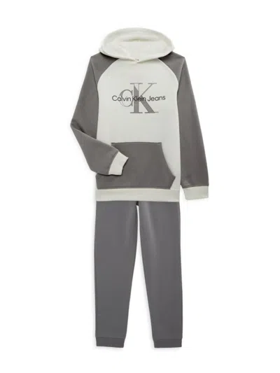 Calvin Klein Jeans Est.1978 Kids' Boy's 2-piece Raglan Hood & Joggers Set In Grey