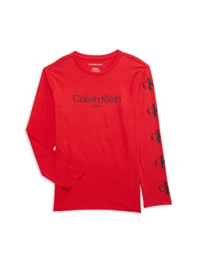 Calvin Klein Jeans Est.1978 Kids' Boy's Logo Long Sleeve T-shirt In Racing Red
