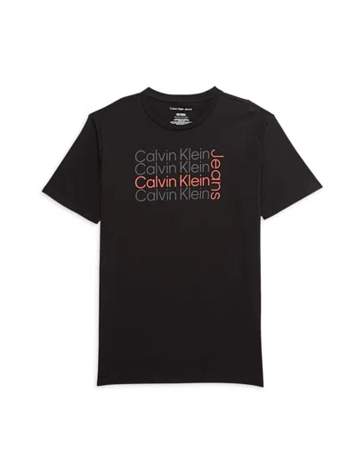 Calvin Klein Jeans Est.1978 Kids' Boy's Stacked & Crossed Logo Tee In Black