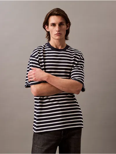 Calvin Klein Jeans Est.1978 Calvin Klein Men's Bold Stripe Jersey Relaxed Tee In Black
