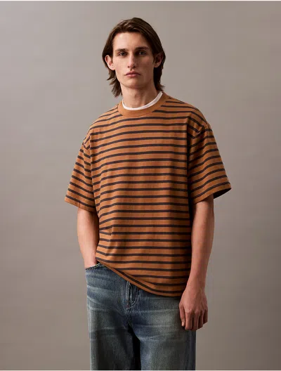 Calvin Klein Jeans Est.1978 Calvin Klein Men's Bold Stripe Jersey Relaxed Tee In Brown
