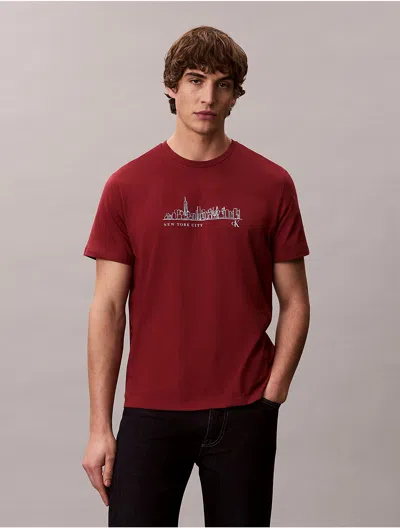 Calvin Klein Jeans Est.1978 Calvin Klein Men's City Skyline Graphic Classic T-shirt In Burgundy