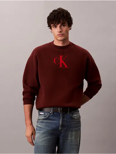 Calvin Klein Jeans Est.1978 Calvin Klein Men's Cotton Blend Monogram Relaxed Sweater In Red