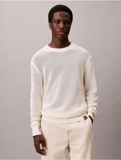 Calvin Klein Jeans Est.1978 Calvin Klein Men's Cotton Mesh Relaxed Sweater In White
