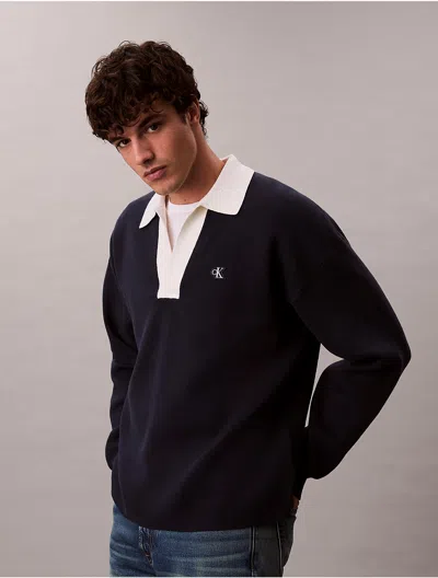 Calvin Klein Jeans Est.1978 Calvin Klein Men's Cotton Relaxed Johnny Collar Sweater In Blue