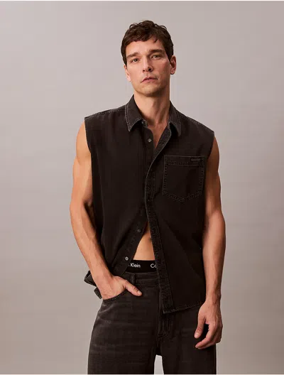 Calvin Klein Jeans Est.1978 Calvin Klein Men's Denim Sleeveless Button-down Shirt In Brown