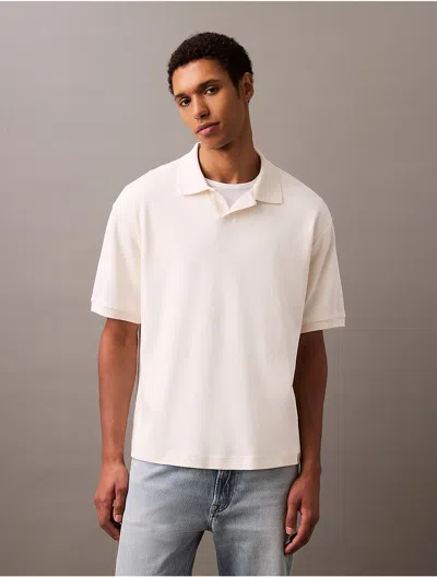 Calvin Klein Jeans Est.1978 Calvin Klein Men's Drop Needle Ribbed Polo Shirt In White