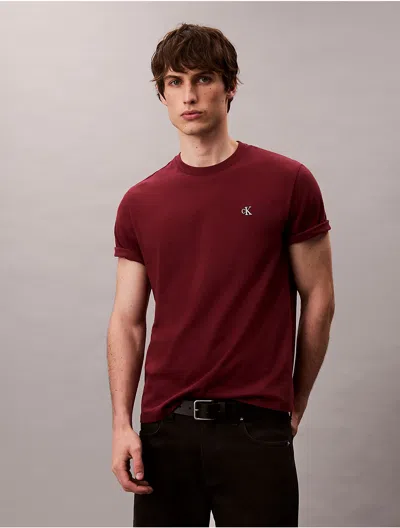 Calvin Klein Jeans Est.1978 Calvin Klein Men's Embroidered Monogram Logo Relaxed T-shirt In Burgundy