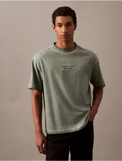 Calvin Klein Jeans Est.1978 Calvin Klein Men's Faded Dye Logo Graphic Classic Crewneck T-shirt In Green