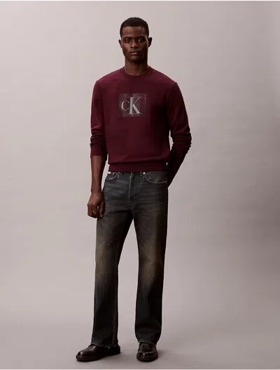 Calvin Klein Jeans Est.1978 Calvin Klein Men's Fleece Layered Monogram Graphic Sweatshirt In Burgundy