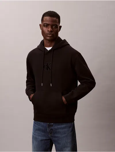 Calvin Klein Jeans Est.1978 Calvin Klein Men's Fleece Monogram Relaxed Hoodie In Brown