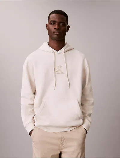 Calvin Klein Jeans Est.1978 Calvin Klein Men's Fleece Monogram Relaxed Hoodie In White