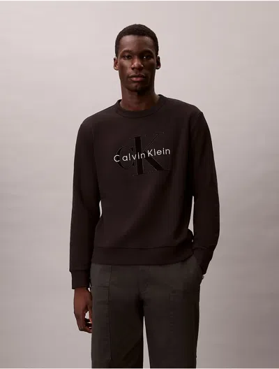 Calvin Klein Jeans Est.1978 Calvin Klein Men's Fleece Velvet Monologo Graphic Relaxed Sweatshirt In Black