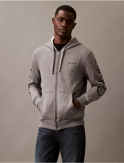 Calvin Klein Jeans Est.1978 Calvin Klein Men's Fleece Vertical Logo Classic Zip Hoodie In Neutral