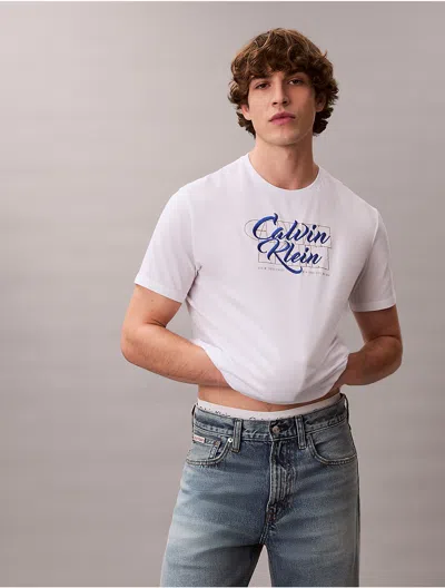 Calvin Klein Jeans Est.1978 Calvin Klein Men's Layered Script Logo Graphic Classic T-shirt In White