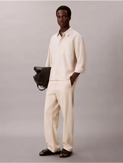 Calvin Klein Jeans Est.1978 Calvin Klein Men's Linen Cotton Cropped Relaxed Button-down Shirt In Neutral