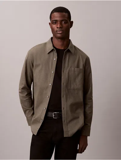 Calvin Klein Jeans Est.1978 Calvin Klein Men's Melange Flannel Relaxed Button-down Shirt In Green