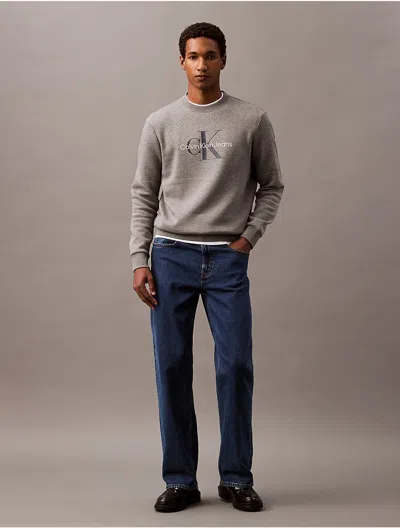 Calvin Klein Jeans Est.1978 Calvin Klein Men's Monogram Logo Fleece Crewneck Sweatshirt In Gray