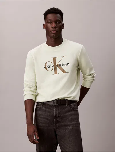 Calvin Klein Jeans Est.1978 Calvin Klein Men's Monogram Logo Fleece Crewneck Sweatshirt In Neutral