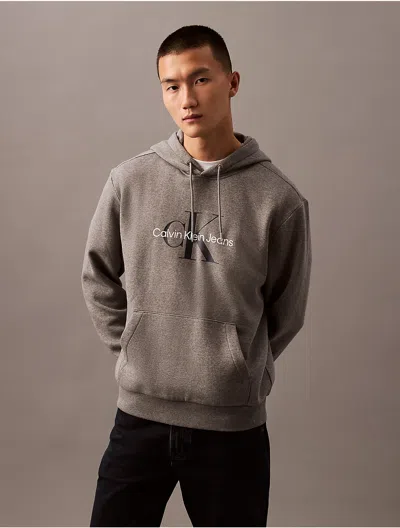 Calvin Klein Jeans Est.1978 Calvin Klein Men's Monogram Logo Fleece Hoodie In Gray