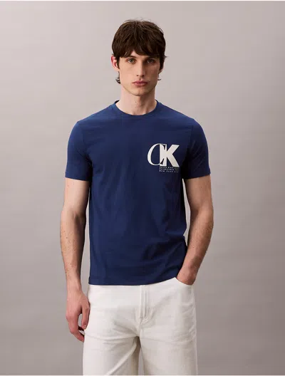 Calvin Klein Jeans Est.1978 Calvin Klein Men's Monogram Logo Macro Sport Graphic Classic T-shirt In Blue